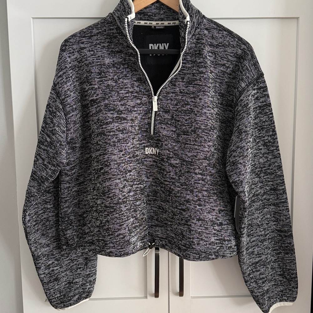 DKNY Black and White Marled Half-Zip Sweatshirt